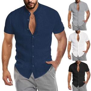 Camisas Retro de Botones para Hombre, Nueva Moda Hawaiana, Lino/Algodón Transpirable, Cuello en V, Manga Corta Informal para Verano - Product Image 6