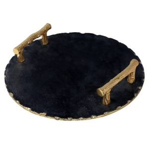 ถาดเสิร์ฟสลัดลายหินอ่อนแบบใหม่ พร้อมหูจับสีทอง สำหรับตกแต่งโต๊ะอาหาร จานเสิร์ฟอาหาร ถาดหินอ่อน - Product Image 3