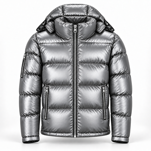 Shiny <b>Quilted</b> Winter Jacket Mens Hooded Puffer Coat Padded Outerwear High Neck Zipper Pockets Casual Urban Cold Weather Clothing - Product Image 1