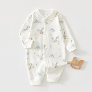Waterproof Breathable Anti Wrinkle Washable Soft Pure Cotton Knitted <b>Safe</b> Cute Cartoon Print Ankle-Length Unisex Baby Romper - Product Image 2
