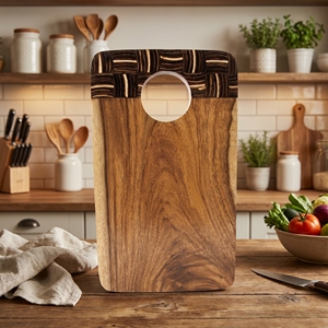 Food Grade Suar Wood Rectangular Cutting Board With Coconut <b>Shell</b> Dark And White Inlay Catur Pattern <b>Light</b> Brown For The Kitchen - Product Image 3