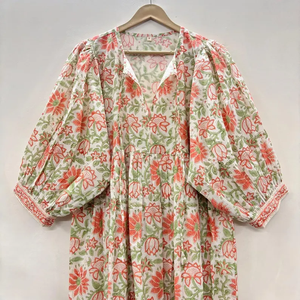 Vestido Casual Midi para Mujer, Tejido 100% Algodón, Liso, Manga Corta, Cintura Imperio, Estilo Babydoll, Cuello en V, Holgado, Funcional - Product Image 4