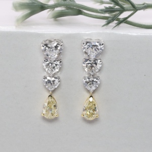 Boucles d'oreilles pendantes en or blanc avec diamants taille cœur et diamants fantaisie jaune canari en forme de poire, bijoux de luxe pour femme, cadeau de mariage ou de fête - Product Image 1