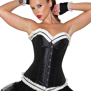 Robe corset en satin noir avec volants, décolleté cœur, sans manches, moulante, tenue de club pour adultes - Product Image 4