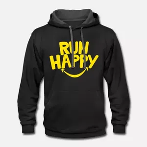 Sudadera con Capucha Negra para Hombre, Corte Regular, Algodón, con Bolsillo, Diseño con Estampado Frontal 'Run Happy', Ropa Casual de Primavera - Product Image 3