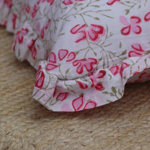 Floral Ruffle Cushion Cover Rectangle Bohemian Style Home Decor Pillowcase Pink and <b>White</b> Pattern 100% Cotton Breathable - Product Image 6