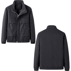 Men's Autumn Puffer <b>Jacket</b> Color Blocking <b>Sailor</b> Collar Zipper Front Pocket Casual Standard Worsted Fabric 320g <b>Waterproof</b> - Product Image 3