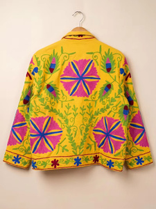 Chaqueta Bomber Suzani Verde Menta Hecha a Mano MONIT MARKETING, Bordada a Mano con Diseño Floral Boho, 100% Algodón, Otoño/Invierno - Product Image 3
