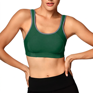 Soutien-gorge de sport rose avec bordure grise, maintien élevé, haut de yoga et d'entraînement, vêtements de sport pour femmes - Product Image 3