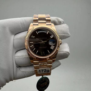 Montre automatique unisexe de luxe de haute qualité avec cadran marron, 40 mm, acier inoxydable or rose, lunette cannelée, verre saphir, mouvement ETA - Product Image 1