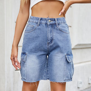 Pantalones cortos de mezclilla rectos de cintura alta estilo americano, pantalones informales para mujer, ropa de verano, material de alta calidad para uso profesional - Product Image 1