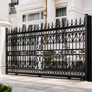 Puerta Corredera de Hierro Forjado Negro de Lujo de 6 Pies con Punta Decorativa en Forma de Lanza, Recubierta con Polvo, Impermeable, para Entrada de Casa o Villa - Product Image 2