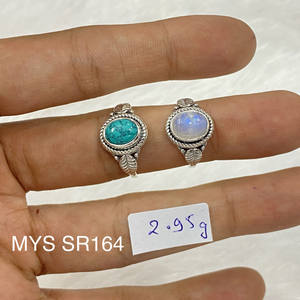Anillo de Plata 925 con Diseño de Hoja, Piedra Lunar Arcoíris y Turquesa, Anillos de Plata de Ley 925, Precio al por Mayor, Joyería de Plata - Product Image 1