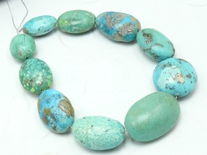 Chaîne de perles ovales lisses et polies en turquoise, 8 pouces, 15-30 mm de long, pierre naturelle certifiée par un tiers PMEGEMSBEADS - Product Image 2