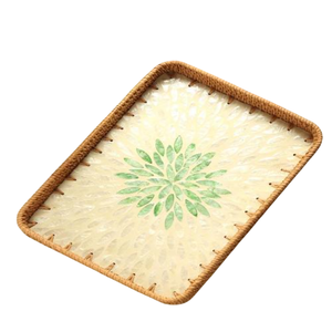 Bandeja Redonda de Nácar Hecha a Mano y Personalizada con Diseño Floral Azul, Artesanía India, Incrustaciones de Madera y Nácar, Utensilios de Cocina - Product Image 3
