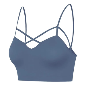 Sujetador deportivo para mujer, top corto azul con tiras, diseño cruzado frontal, ropa deportiva para fitness, proveedor mayorista OEM personalizado - Product Image 2