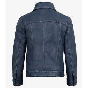 2026 OEM Tendance Actuelle Vestes en Cuir de Vachette Bleu Délavé Original pour Hommes avec Poches Boutonnées 100% Haute Qualité Écologique Faible MOQ Mode - Product Image 2