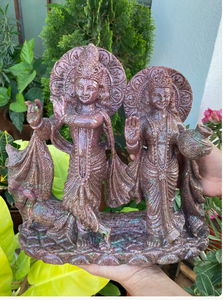 Statue de Radha Krishna sculptée à la main, finition cuivre antique, idole de dieu hindou, sculpture religieuse décorative pour la maison, le temple, la salle de Pooja - Product Image 4