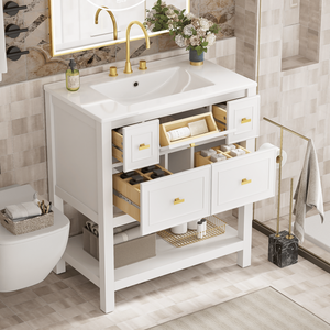 Mobile Bagno Monoblocco Autoportante in Legno Massello con 5 Cassetti - Set Vanity Singolo da 30 Pollici - Product Image 4
