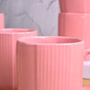 <b>Set</b> of 4 Pastel Pink Glazed Ceramic Mugs <b>Microwave</b> Safe with Tray High Quality Coffee Cups - Product Image 2