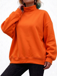 Hot Selling Women Mock Neck 100% Organic Cotton <b>Material</b> Full Sleeves Pullover Style Solid Winter Eco-Friendly Fleece Sweatshirt - Product Image 4