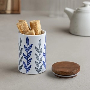 Luxury Ceramic <b>Snack</b> Storage Jar With Wooden Lid Airtight Kitchen <b>Container</b> Leaf Print Durable Stylish Multipurpose Use - Product Image 1