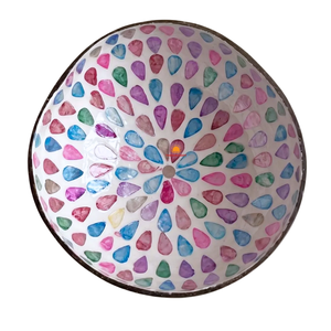 Bol en noix de coco fait main en nacre, motif mosaïque goutte d'eau, bol décoratif naturel, ornement d'art unique pour la maison - Product Image 1