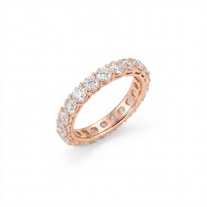 9K 10K 14K 18K Solid Gold DEF Color VS VVS Clarity Round Cut Lab Created Diamond Full Eternity Band <b>Ring</b> Prong Set Wedding Band - Product Image 2