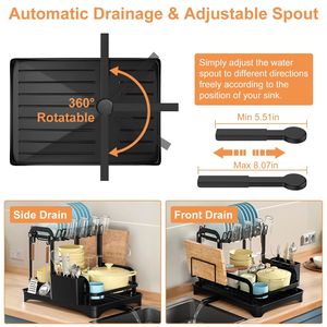 Scolapiatti a 2 livelli antiruggine salvaspazio da cucina con vassoio raccogligocce rimovibile - Product Image 2