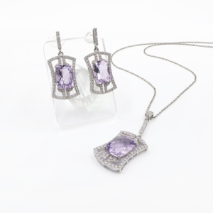 925 <b>Sterling</b> <b>Silver</b> Natural Amethyst Pendant <b>Earring</b> <b>Set</b> Rhodium Plated OEM ODM Fine Jewelry - Product Image 1