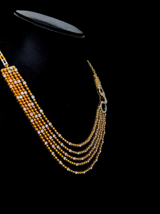 Collier de luxe multicouche avec diamants, cinq chaînes de perles en cascade, connecteur brillant, bijoux fins en argent sterling et or 14 carats - Product Image 5