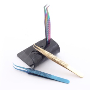 Pinzas de Acero Inoxidable de Alta Calidad para Extensión de Pestañas con Punta Puntiaguda, Soporte de Exhibición Acrílico con Logotipo Personalizado, Todos los Colores - Product Image 2