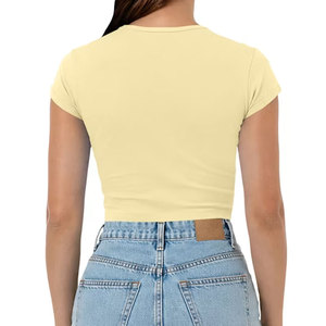 เสื้อยืดครอปแขนสั้นคอกลมสีดำสำหรับผู้หญิง ทรงเข้ารูป สไตล์ลำลอง ผ้าเจอร์ซีย์คอตตอน พิมพ์ลายตัวอักษร เหมาะสำหรับฤดูร้อน - Product Image 5