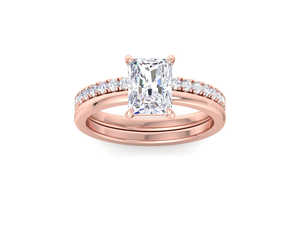 Anillo de Compromiso con Diamante Cultivado en Laboratorio de Corte Radiante, Anillo de Boda con Diamantes Pavé, Juego de Anillos de Novia de Oro - Product Image 4