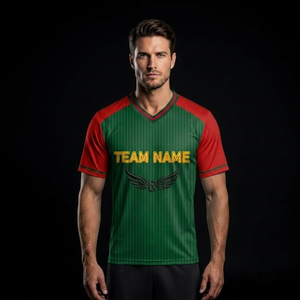 Camiseta de Fútbol Sublimada Personalizada para Hombre, Cuello en V, Manga Corta, Verde, Rojo, Amarillo, Impresión del Nombre del Equipo, Absorbe la Humedad, Ropa Deportiva para Adultos - Product Image 5