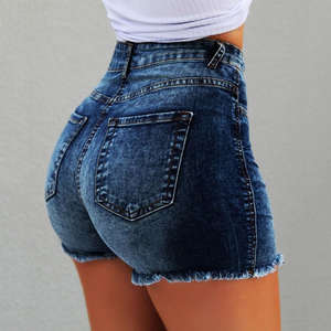 Nouveaux shorts en jean taille haute pour femme, en tissu fin sexy, avec effet push-up, coupe skinny et technique froissée, style été - Product Image 1