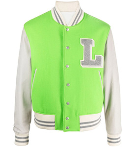 Veste de baseball verte pour homme avec broderie lettre L, coupe classique, col rabattu - Product Image 5