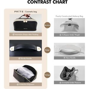 Bolsa de Cosméticos de Viaje Grande de Cuero Vegano para Mujer, Impermeable, para Maquillaje y Artículos de Aseo, con Separador Transparente, Asa y Diseño Abierto Plano - Product Image 2