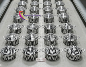 Luxury Chevron Print Enamel Hot Pot Silver Handles Food Warmer Large Capacity Serving Dish Customizable Design Modern Casserole - Product Image 6