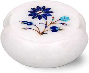 Sous-verre en marbre rond avec incrustation de lapis-lazuli, décoration de table - Product Image 1