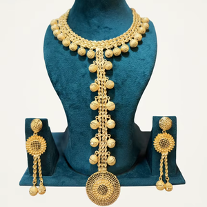 MOLL JEWELLERS ชุดสร้อยคอจี้ลายดอกไม้ประดับเพชรซิร์คอน 24k ชุบทองอัลลอยด์สุดหรู ดีไซน์ทันสมัยสำหรับเจ้าสาวในงานแต่งงาน ผลิตโดยผู้ผลิตอิสระ - Product Image 1