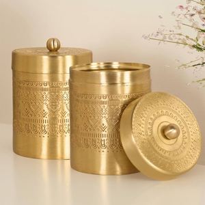 Couvercles de rangement pour bougies en métal doré de luxe, ensemble de décoration pour la maison, design portable, qualité supérieure, Pojan Vintage, laiton écologique - Product Image 3