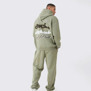 Ensemble de survêtement léger coupe droite pour homme, vert, à capuche, coupe-vent, avec pantalon et sweat-shirt décontractés, imprimé lettres, 100 % coton - Product Image 3
