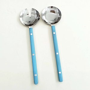 <b>Top</b> Selling Stainless Steel Eco-Friendly Dishwasher Safe Silver Salad Server Set with Blue <b>Resin</b> Handle for Home Kitchen Use - Product Image 1