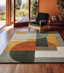 Tapis en laine tufté à la main de qualité supérieure, abstrait, à poils ras, pour décoration moderne de la maison, idéal pour salon, prière et bar, avec envers en latex - Product Image 4