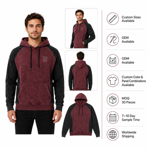 Sweat-shirt à capuche pour homme à manches raglan, couleur unie, poche avant avec logo, décontracté, en molleton de coton French Terry lavé 400GSM - Product Image 2