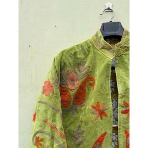 Chaqueta Bomber de Terciopelo Bordada a Mano con Cuello Mandarín, Manga Larga, Estampado Floral, Ecológica, 100% Algodón, Abrigo de Invierno para Mujer - Product Image 5