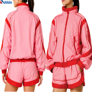 Conjunto de chándal de verano de hip hop de 2 piezas para mujer, top liso, chaqueta corta cortavientos con cremallera de algodón, estilo urbano informal personalizado - Product Image 6