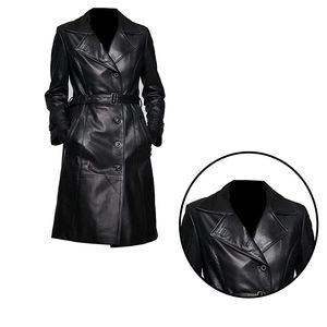Manteau long en cuir de luxe pour femmes, vêtements d'extérieur de mode haut de gamme, design élégant et classique, vêtements sur mesure - Product Image 6