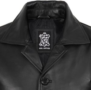 Manteau long en cuir véritable noir pour homme, col rabattu, simple boutonnage, vêtement d'hiver formel - Product Image 4